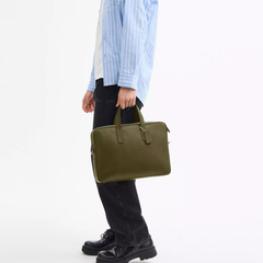 Polished Pebble Leather Laptop Bag Supporting Dual Handheld and Crossbody Carry Styles