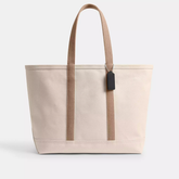 Sturdy Canvas Leather-Trimmed Shopping Bag Capable of Storing Large-Size Laptops