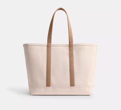 Sturdy Canvas Leather-Trimmed Shopping Bag Capable of Storing Large-Size Laptops