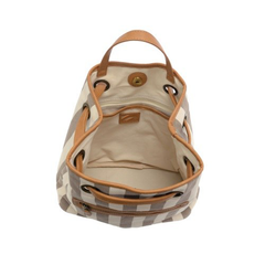 Striped Cotton Canvas Drawstring backpack Fitted With Multi External Zip Pockets and Vegan Leather Trims