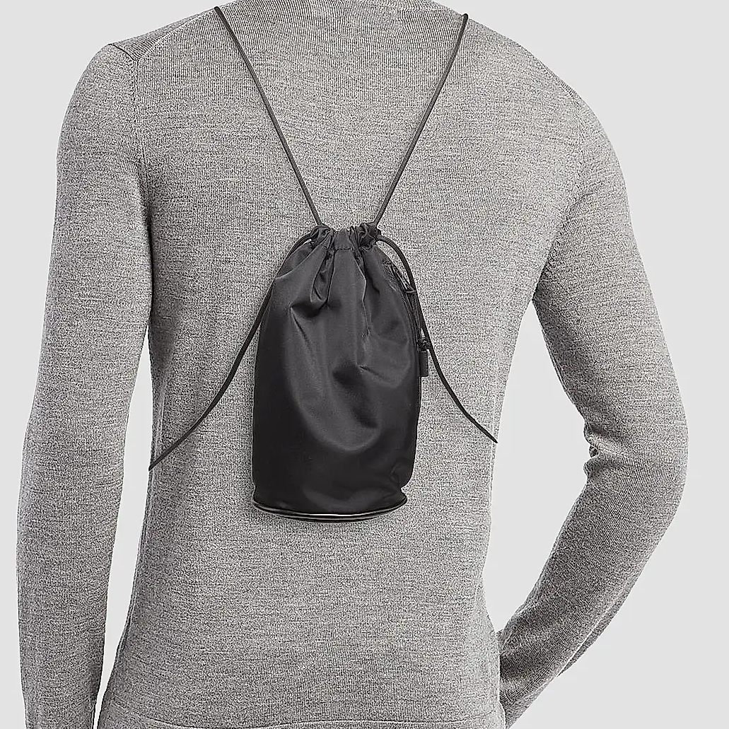 Compact Nylon Twill Drawstring backpack Fitted With Outer Independent Zipper Pocket