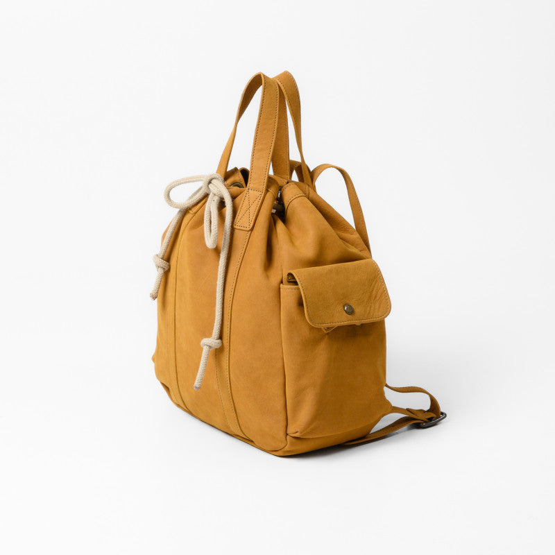 Vintage Suede Drawstring backpack Equipped With Side Storage Pockets and Extra Top Hand Grips