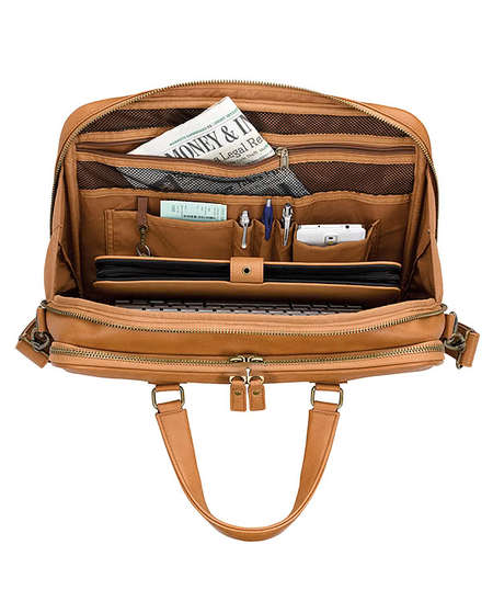 Multi-Zipper PU Laptop Bag With Abundant Internal Organizer Pockets and Dual Carrying Options