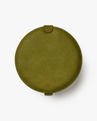 Round Crossgrain Leather Makeup bag With Microfiber Inner Lining and Fastening Clip