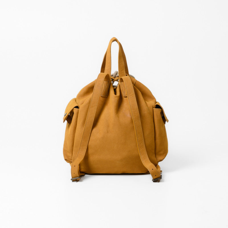 Vintage Suede Drawstring backpack Equipped With Side Storage Pockets and Extra Top Hand Grips