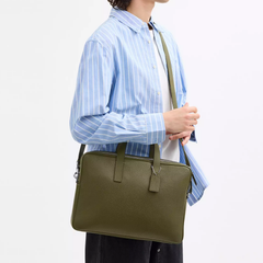Polished Pebble Leather Laptop Bag Supporting Dual Handheld and Crossbody Carry Styles