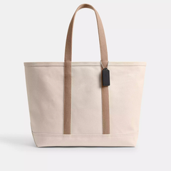 Sturdy Canvas Leather-Trimmed Shopping Bag Capable of Storing Large-Size Laptops
