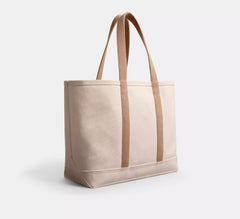 Sturdy Canvas Leather-Trimmed Shopping Bag Capable of Storing Large-Size Laptops